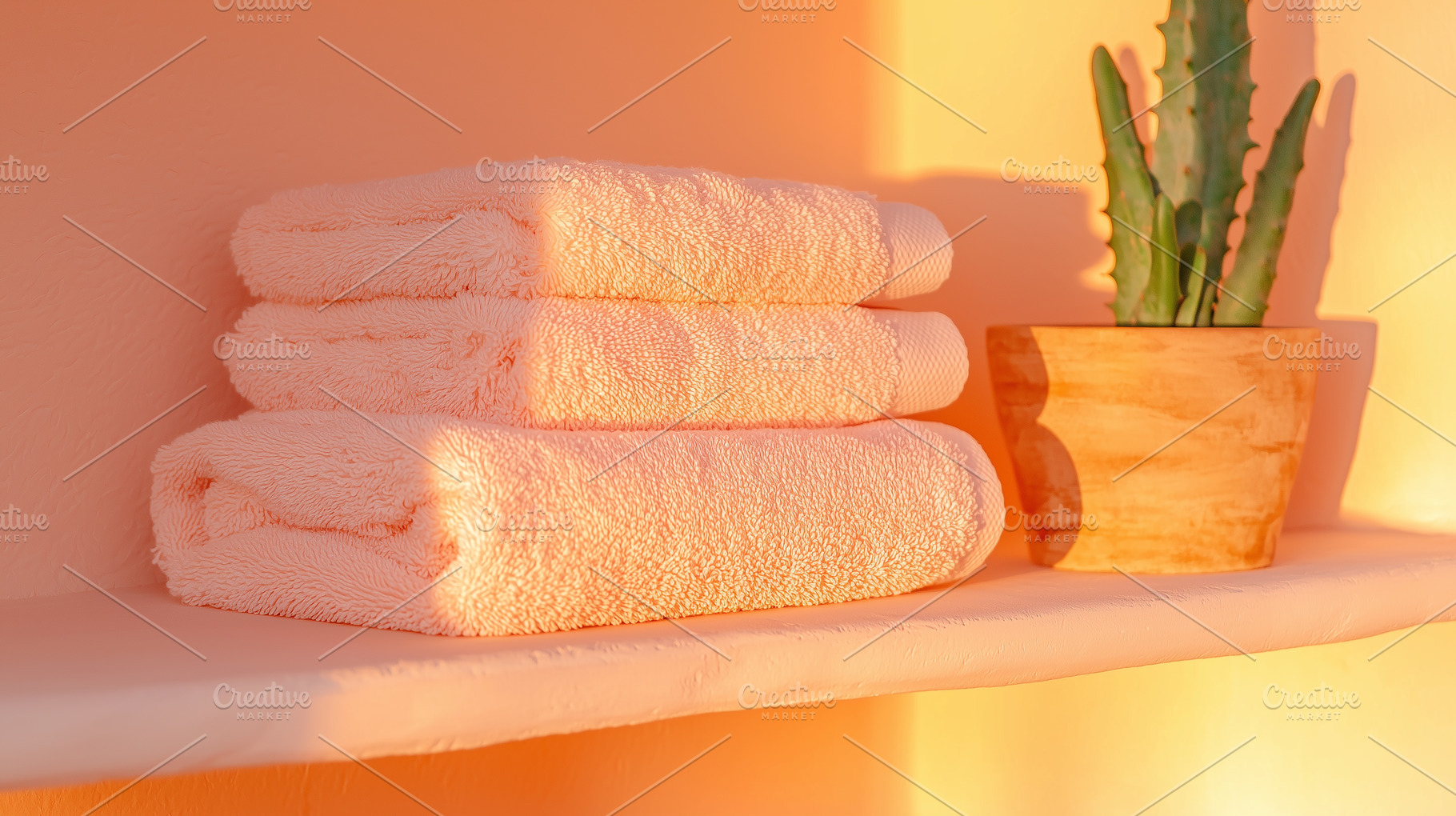 A pile of pale towels on a shelf, a Beauty & Fashion Photo by Imaginarium
