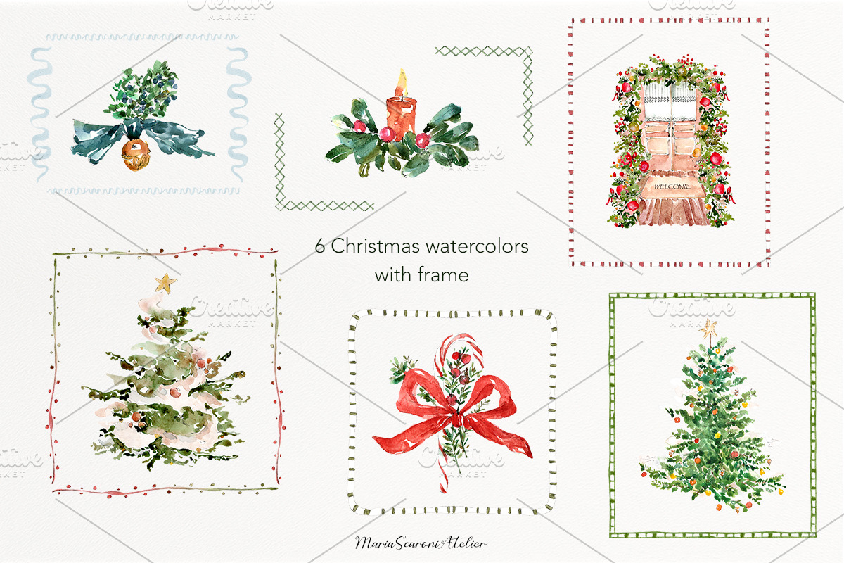 Cute Watercolor Christmas Clipart, a Seasonal Illustration by MariaScaroniAtelier (Photo 5 of 8)