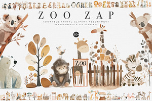 watercolor zoo animal clipart bundle, an Animal Illustration by Pink Studio Art