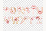 Pink Flowers Alphabet Clipart, a Decorative Illustration by GlamArtZhanna (Thumbnail 7 of 8)