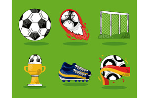 six football soccer icons, a Sport Illustration by studiogstock