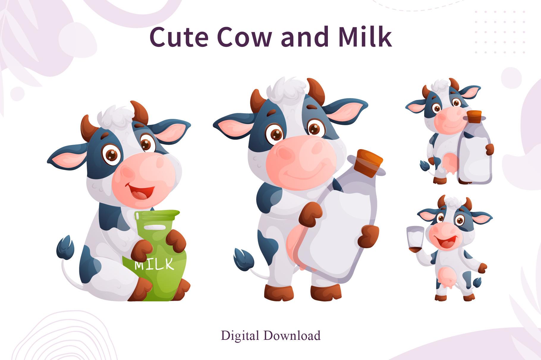 Cute Cow and Milk, an Animal Illustration by JAVVANI