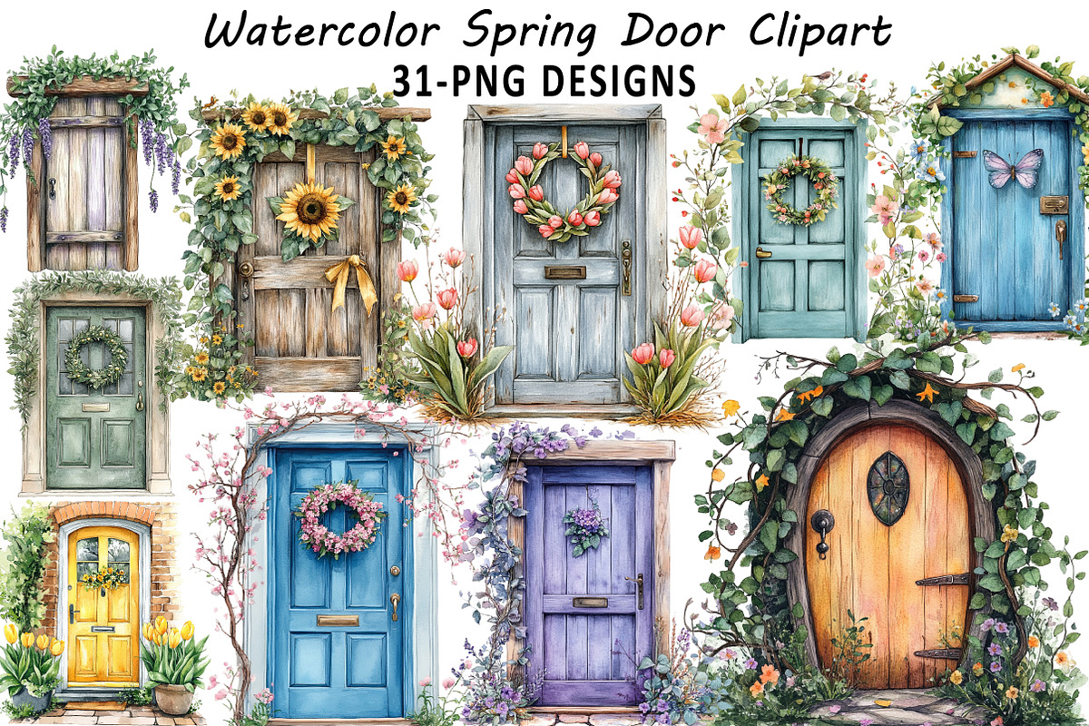 Watercolor Spring Door Clipart, an Illustration by Daily.Designs (Photo 1 of 7)