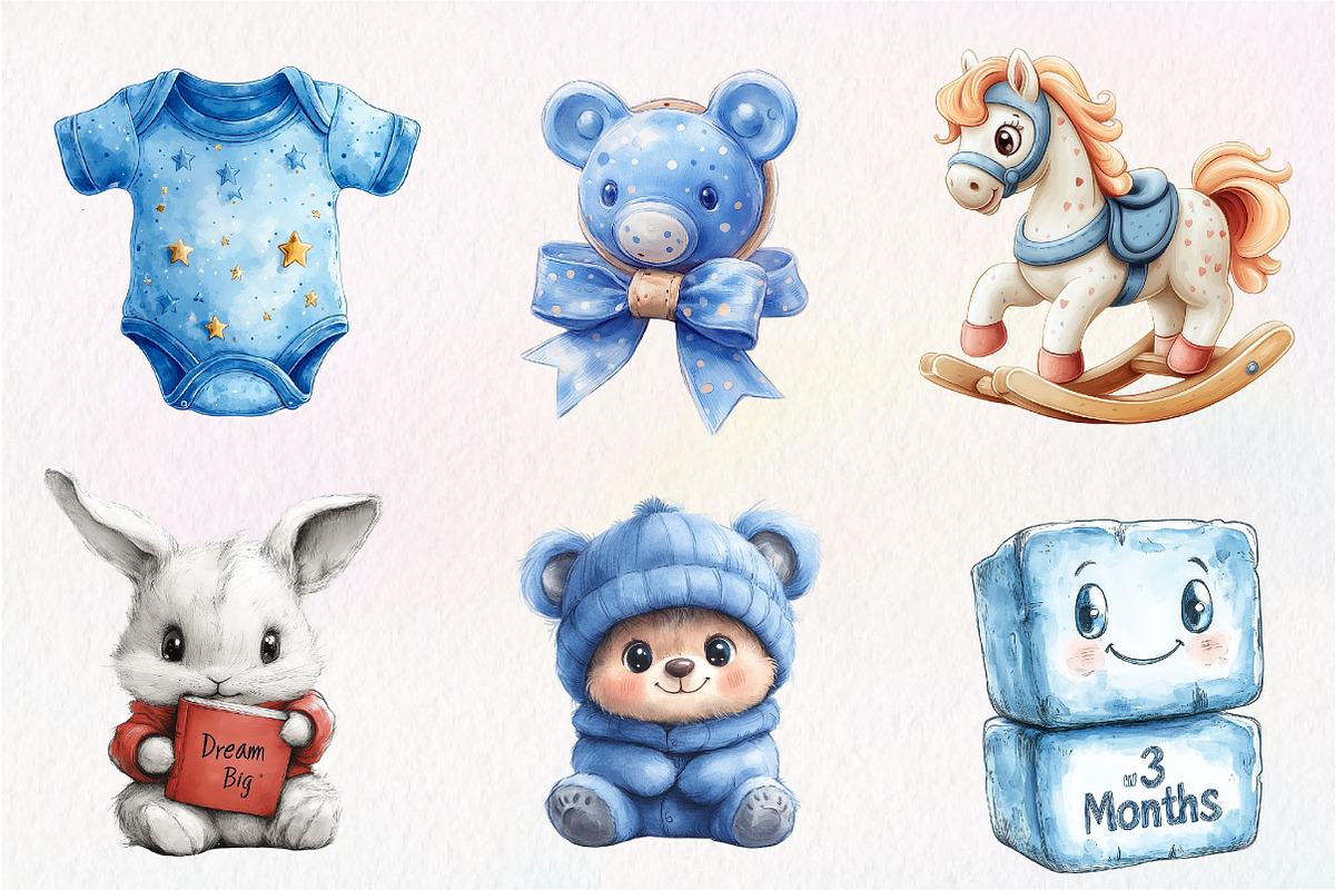 Blue Baby Boy Nursery Clipart, an Illustration by CreationArt (Photo 4 of 9)