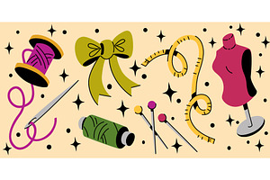 Sewing accessories set in cartoon, an Object Illustration by art PVP - market