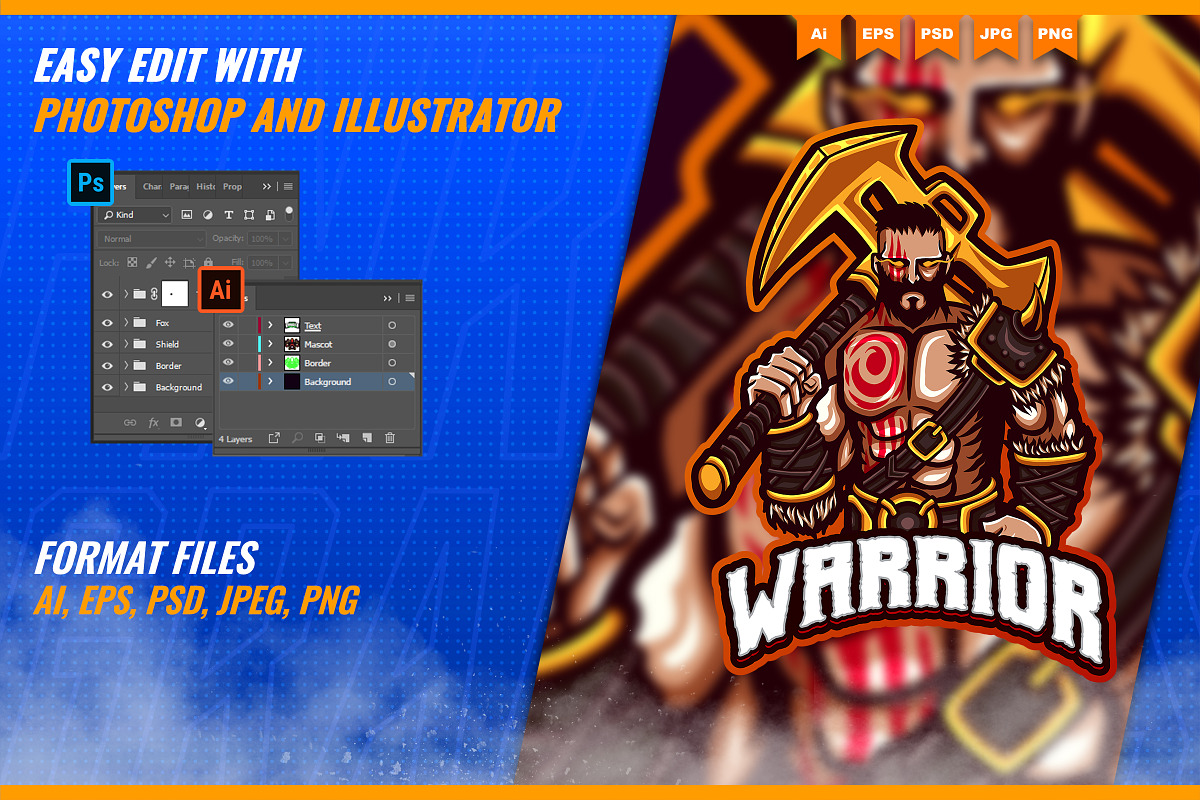 Warrior Killer Hunter Mascot Esport, a Branding & Logo Template by FNR Graphics (Photo 2 of 5)
