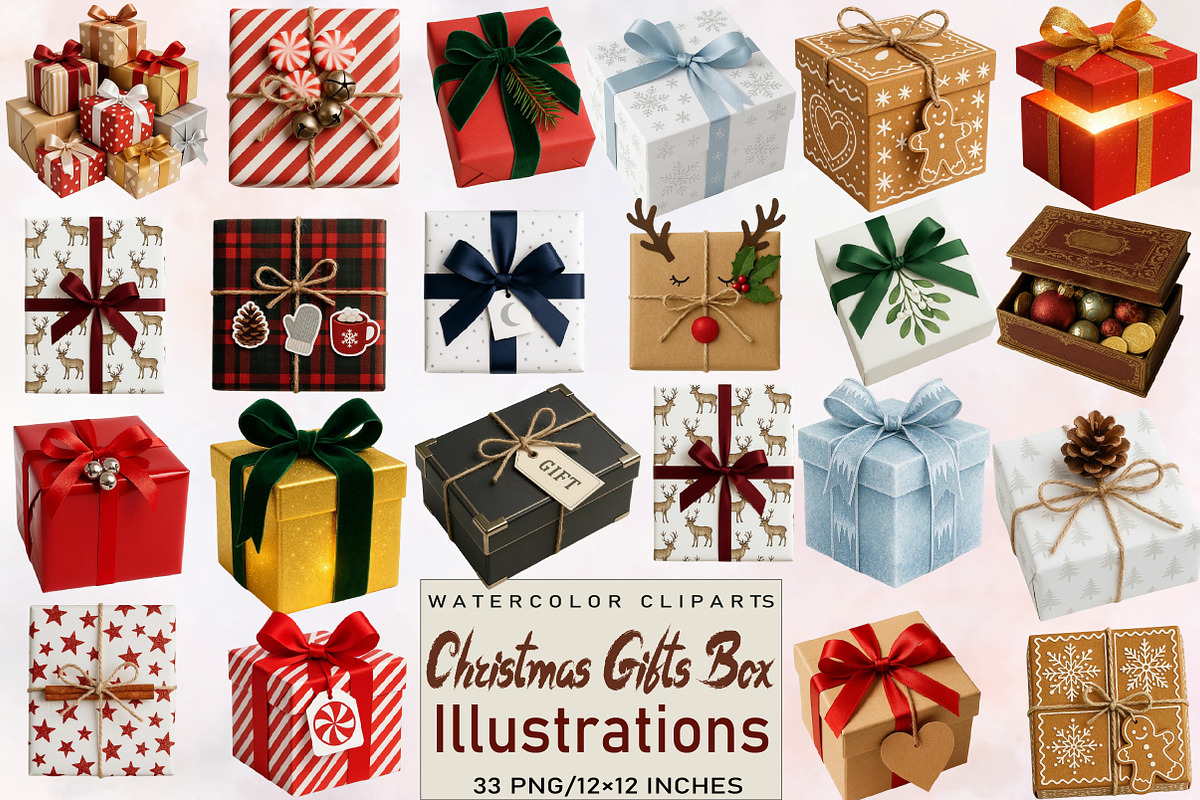 Christmas Gifts Box Clipart Bundle., an Illustration by SVGArt (Photo 1 of 8)