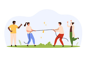 Friends playing fun tug of war, a Person Illustration by Flashvector