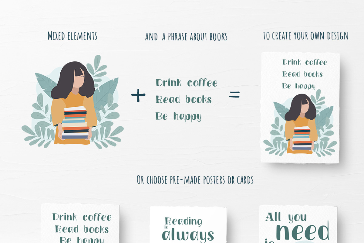 Book reader set. Girl with book., an Illustration by Julia Shop (Photo 4 of 6)