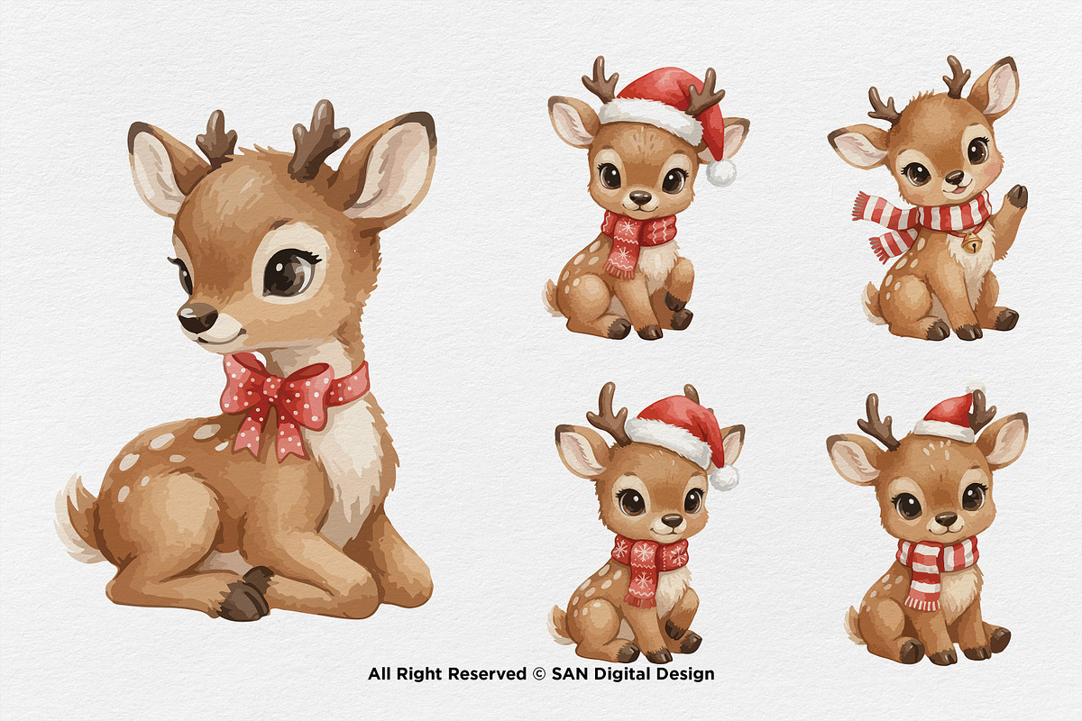 15 Bundle Watercolor Christmas Deer, an Animal Illustration by Morspective (Photo 5 of 8)