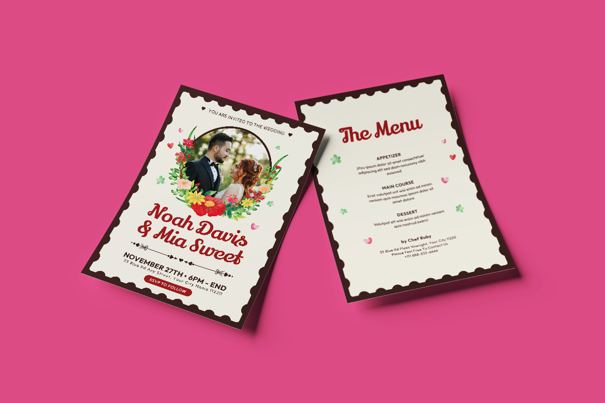 Flora Wedding Invitation Template, an Invitation Template by iDoodle Studio (Photo 4 of 4)