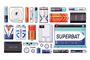 Batteries and accumulators set, a Technology Illustration by PaperTrident (Thumbnail 1 of 6)