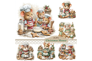 Christmas Mouse Baking Clipart JPG, a Seasonal Illustration by Memories By Lea