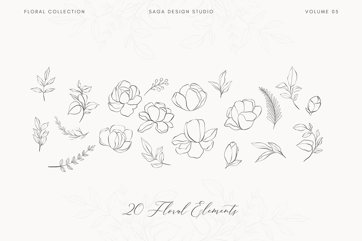 Handrawn Floral Bouquets and Frames, a Decorative Illustration by Saga Design Studio (Photo 6 of 9)