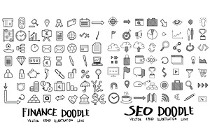 611 Doodle Line Icons Set