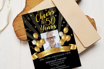 50th Birthday Invitation Black Gold