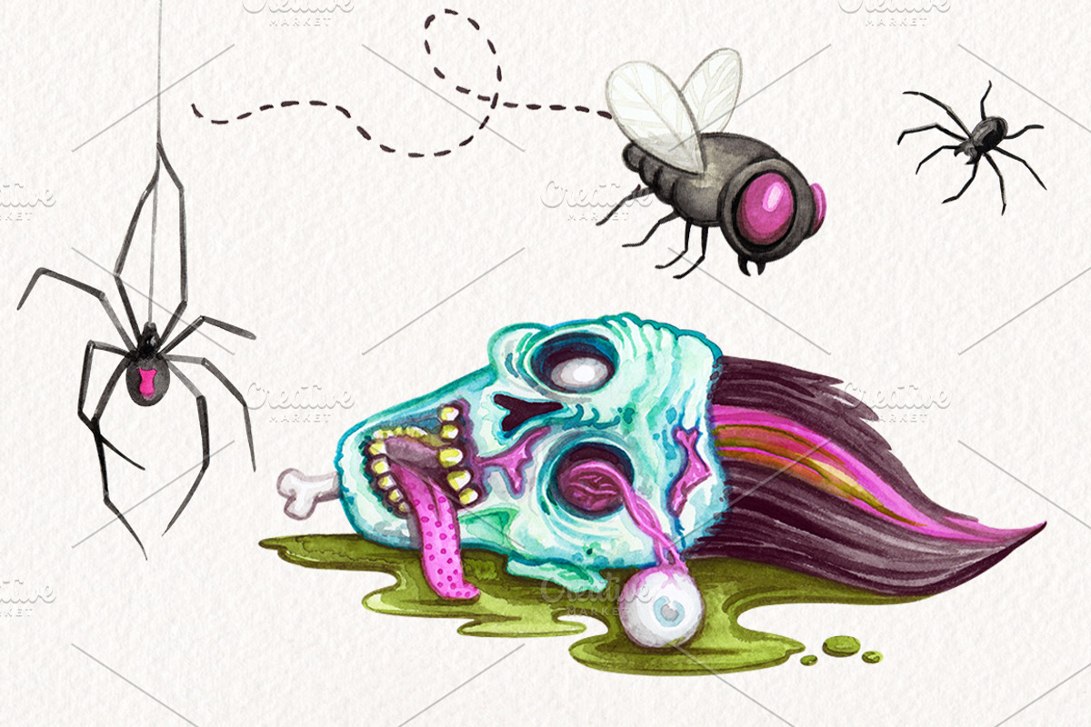 Watercolor Zombie Heads, an Illustration by Dapper Dudell (Photo 4 of 4)