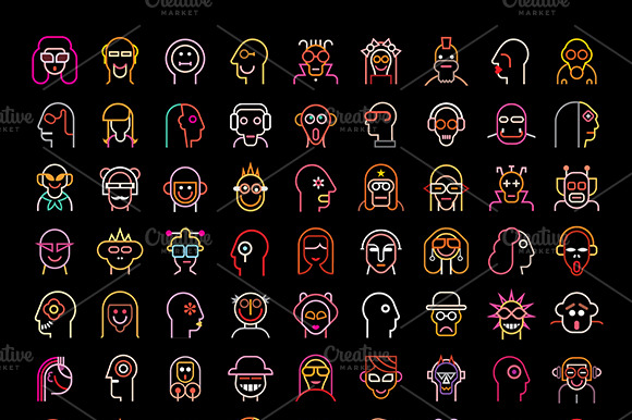 Large Set Of Vector Neon Avatars