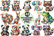 Cute Patchwork Animal Clipart, an Illustration by Pixels.Craft (Thumbnail 1 of 7)
