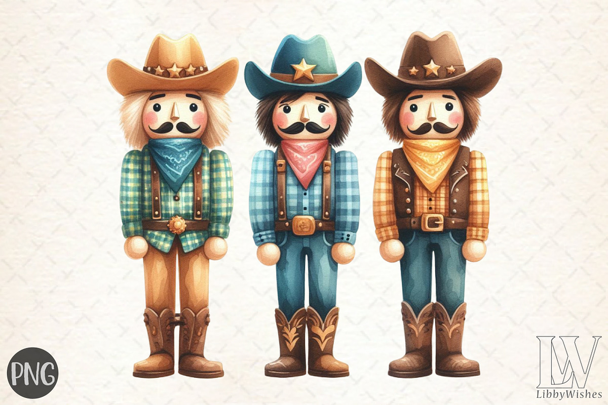 Cowboy Nutcrackers, Christmas PNG, an Illustration by Libby Wishes (Photo 1 of 6)