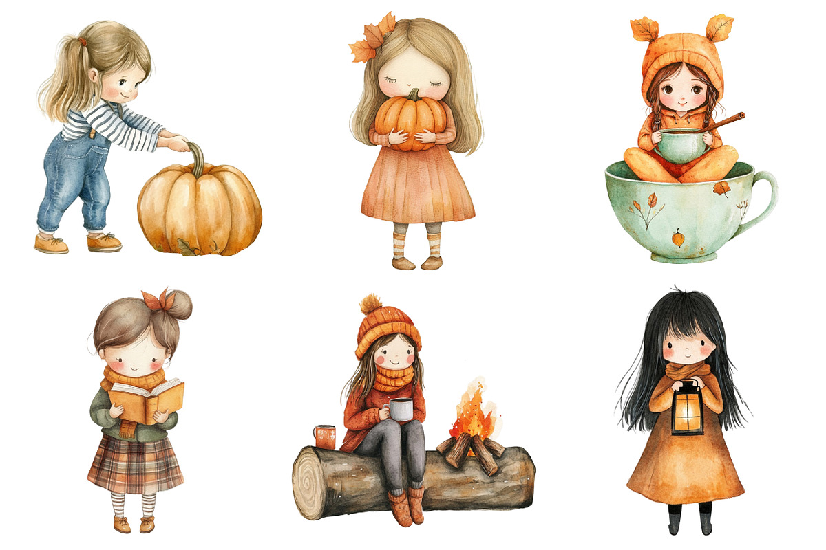 Whimsical Fall Black Hair Girl Clipa, an Illustration by Daily.Designs (Photo 2 of 5)