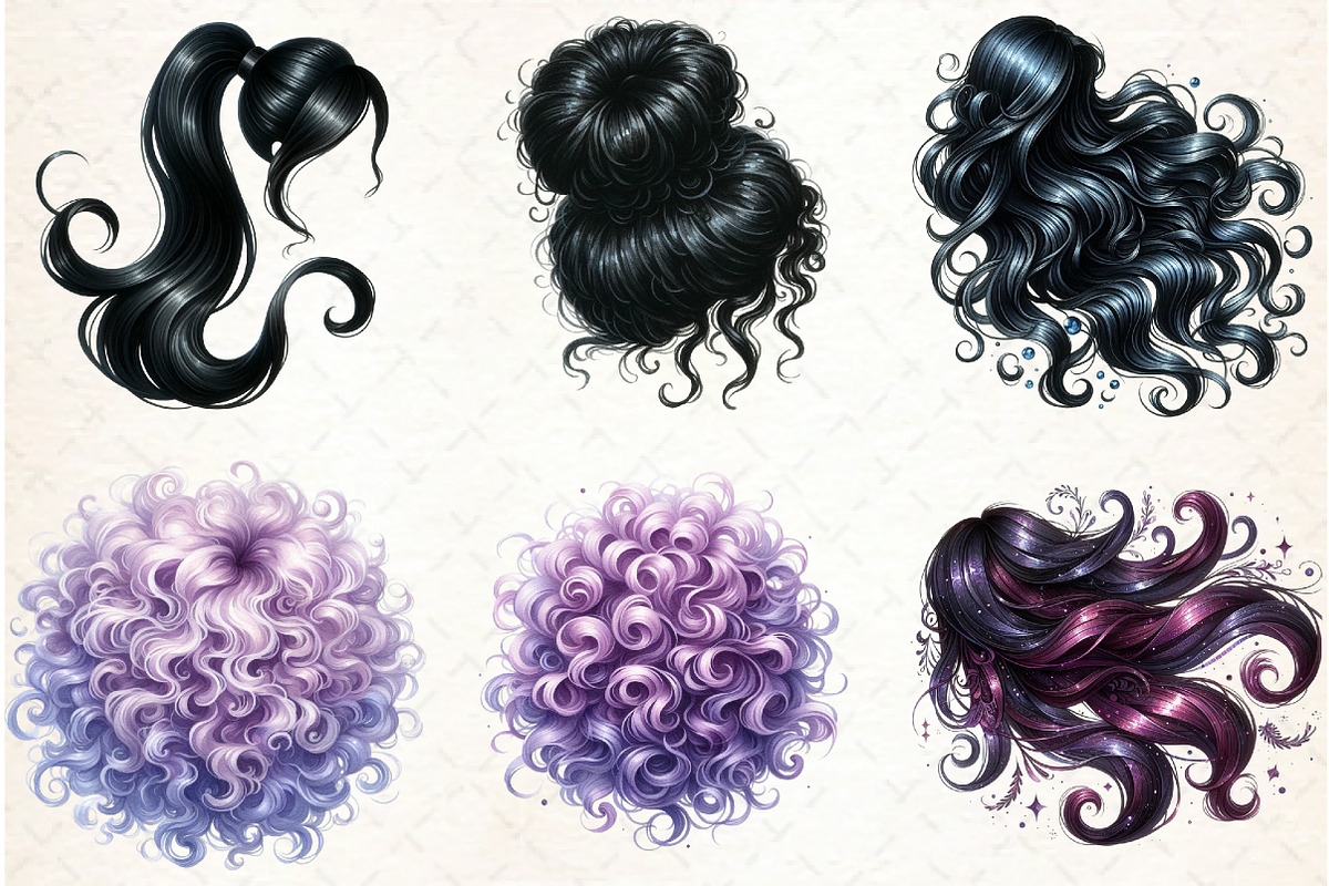 Hair Clipart, Long Hair, Natural Hai, an Illustration by Libby Wishes (Photo 2 of 7)