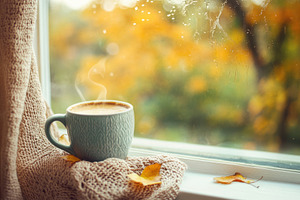 Sipping hot coffee by the window, a Photo by Pavel_design