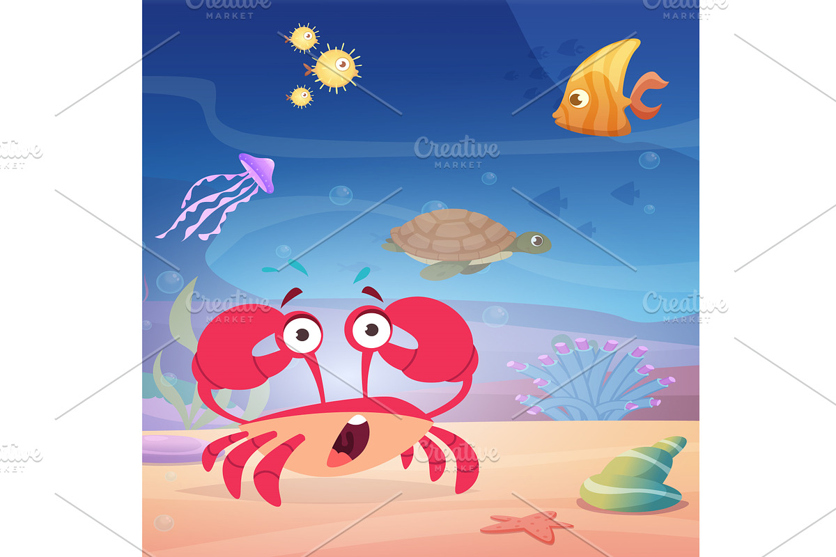 Underwater life. ocean swimming, an Animal Illustration by Onyx