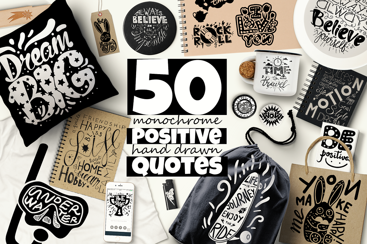 95% OFF 50 Positive Handdrawn Quotes, an Animal Illustration by barsrsind (Photo 1 of 9)