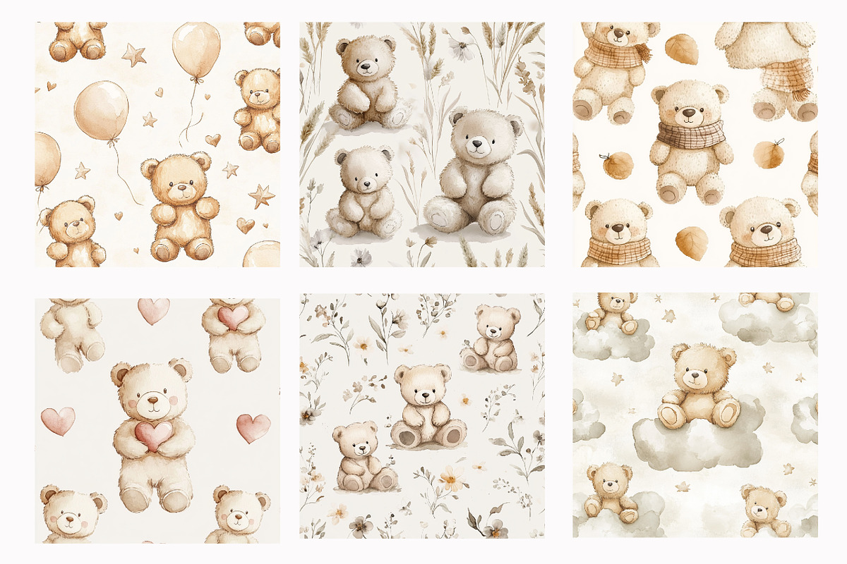 Beige Teddy Bears Seamless Patterns, a Pattern Graphic by Design Market (Photo 3 of 4)
