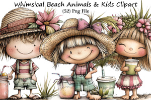 Whimsical Beach Animals & Kids Clipa, an Illustration by DreamPrint404