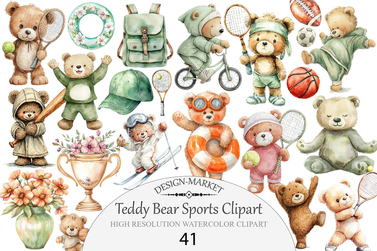 Teddy Bear Sports Clipart, an Illustration by Design Market (Photo 1 of 5)