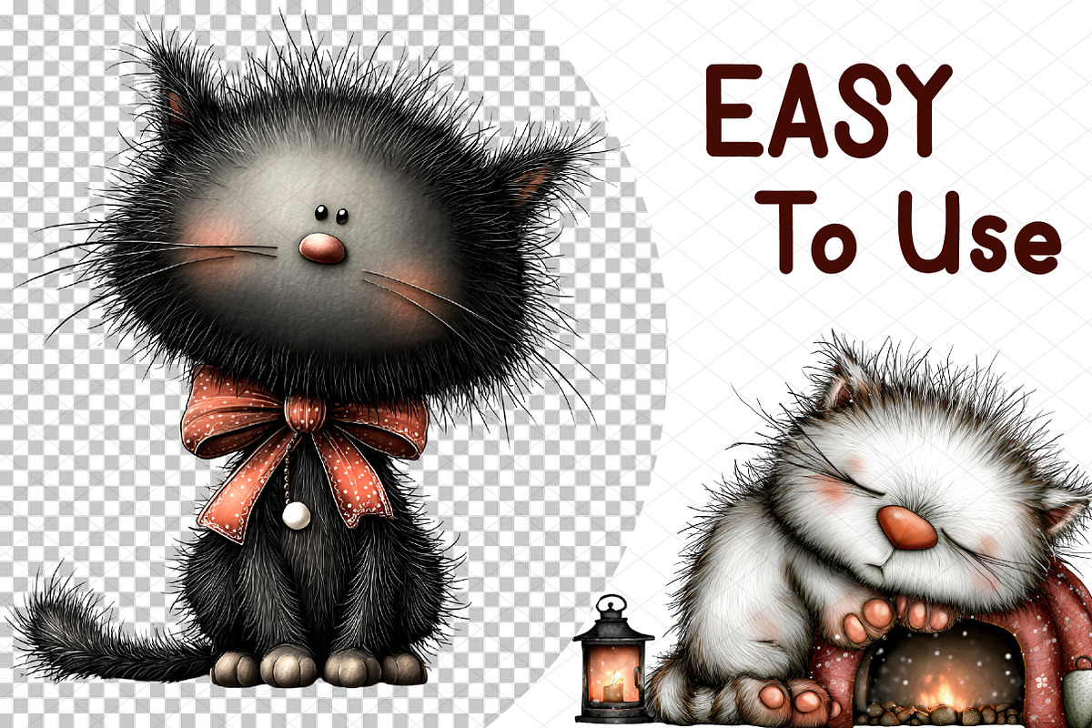 Whimsical Christmas Cat Clipart, an Animal Illustration by cherrydesign (Photo 2 of 4)