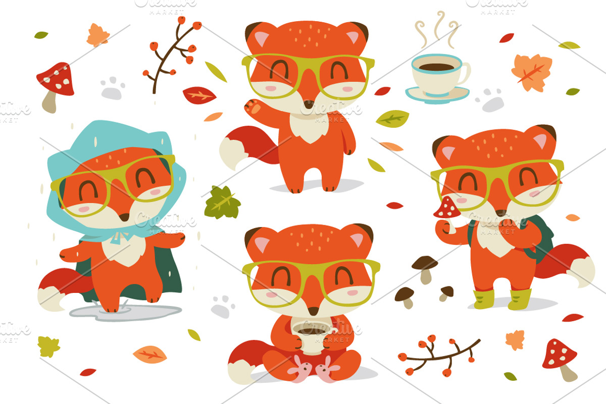 Cartoon autumn fox set, an Animal Illustration by SunnyWS (Photo 3 of 9)