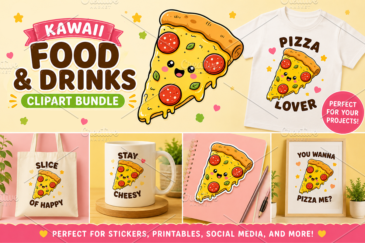 Cute Kawaii Food and Drinks Clipart, a Food Illustration by QM_ART (Photo 3 of 4)
