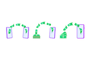 Money transferring in cartoon style, a Technology Illustration by Abscent