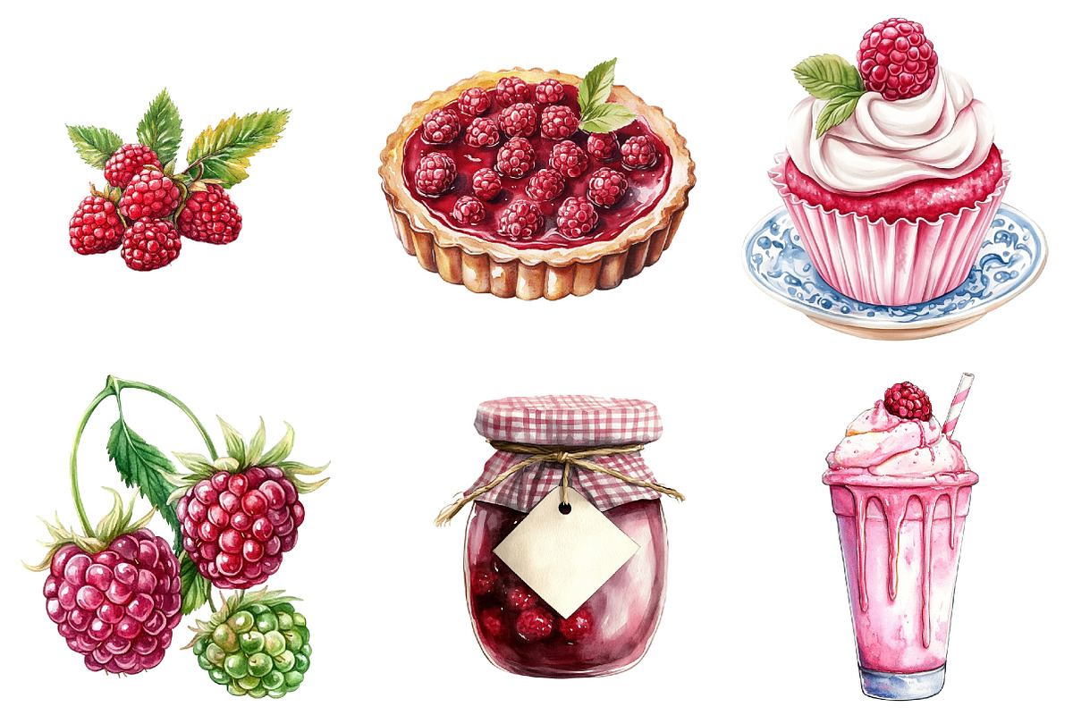 Watercolor Raspberry Clip Art, an Illustration by Watercolor design (Photo 2 of 4)