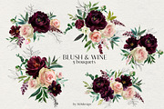Blush & Wine Watercolor Flowers PNG, a Decorative Illustration by whiteheartdesign (Thumbnail 4 of 10)
