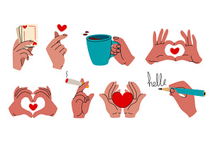 Doodle hands holding heart, coffee, a Person Illustration by art PVP - market