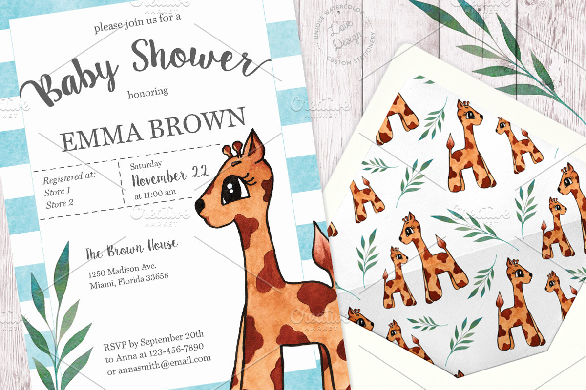 Watercolor Giraffe Baby Shower Set, an Invitation Template by Love Design (Photo 2 of 5)
