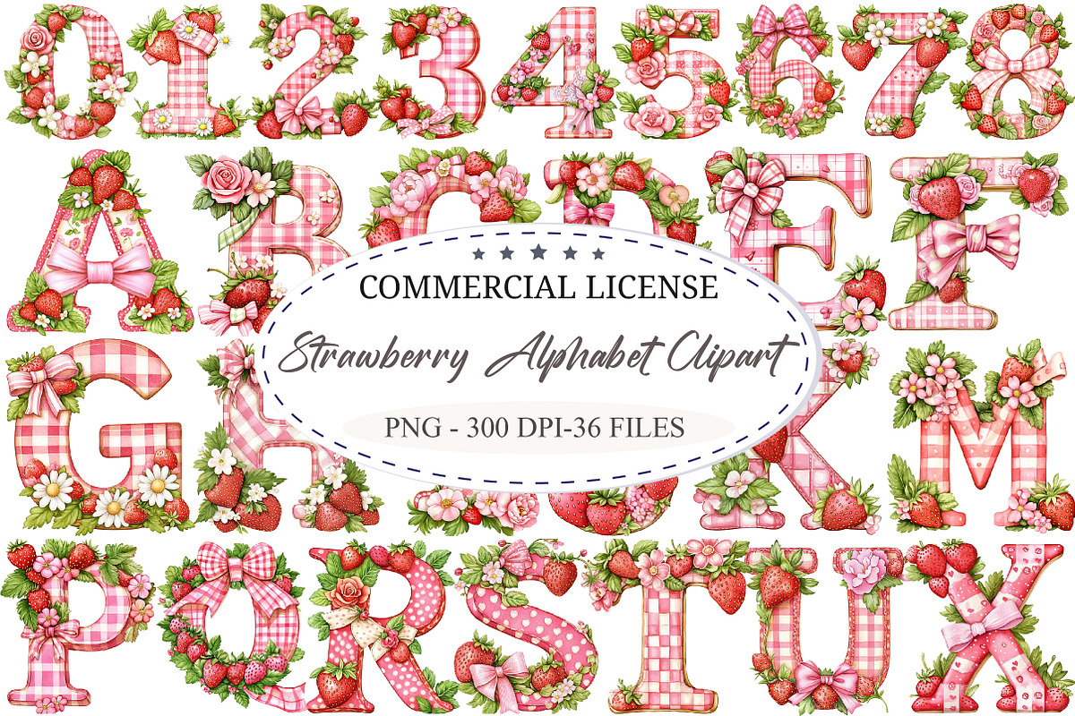 Watercolor Strawberry Alphabet Clip, a Seasonal Illustration by designcity5 (Photo 1 of 5)