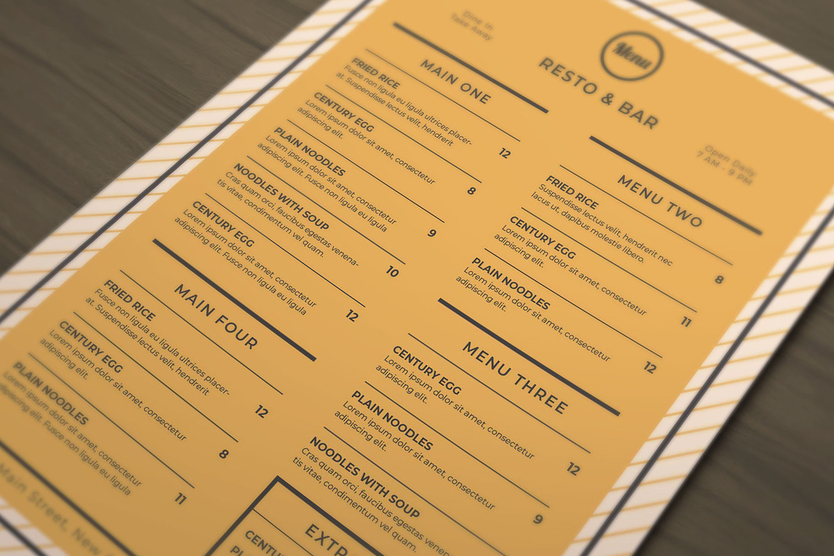 Resto & Bar Menu Template Set