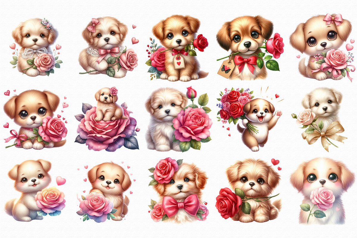 Valentine Puppy With Rose Clipart PN, an Illustration by Libby Wishes (Photo 3 of 6)