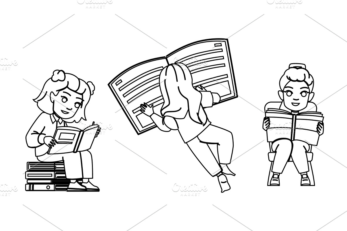 student kid girl book vector, an Object Illustration by pikepicture