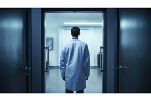 ajar doctor opening door ai, a Health & Medical Photo by pikepicture