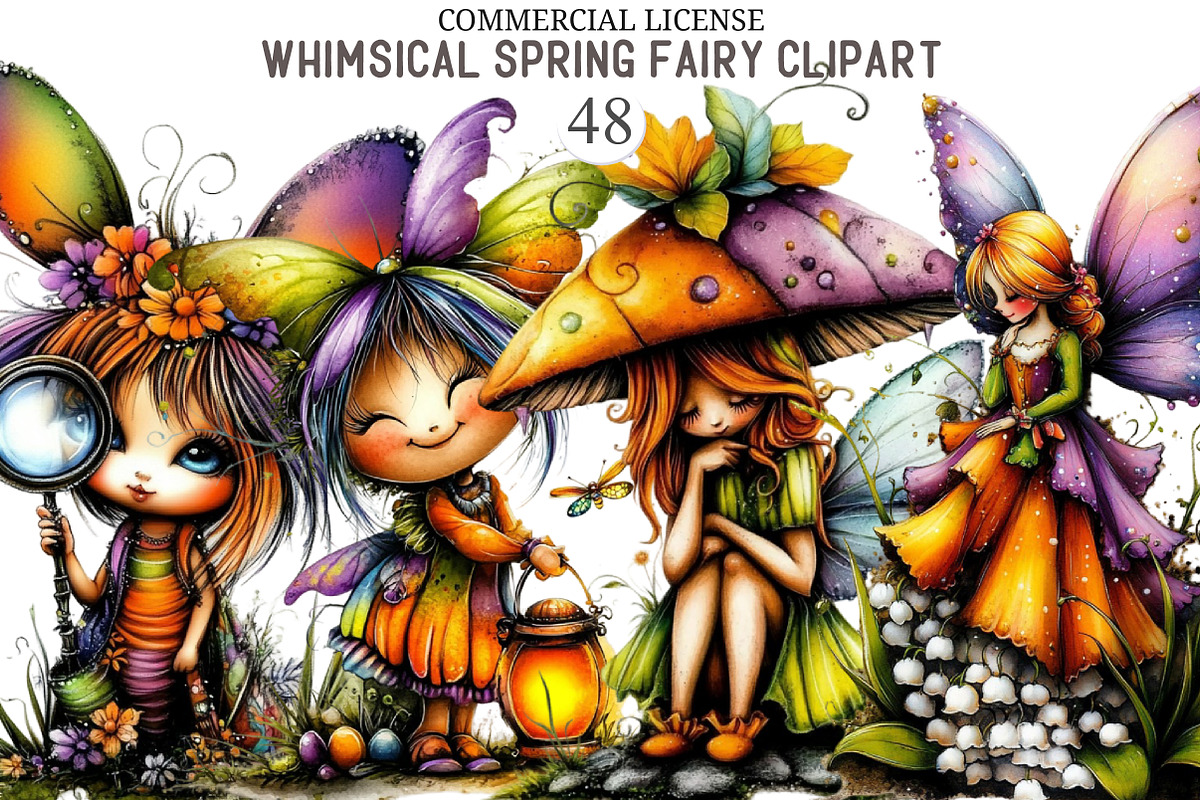 Whimsical Spring Fairy Clipart, an Illustration by designcity5 (Photo 1 of 5)
