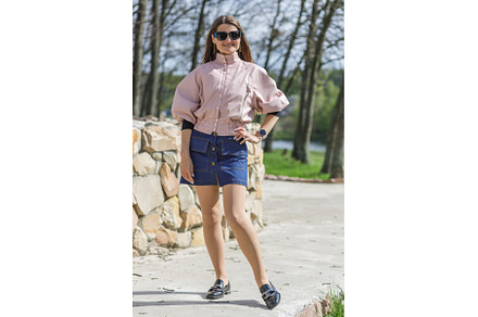 Young woman in pink jacket and denim, a Person Photo by serkum