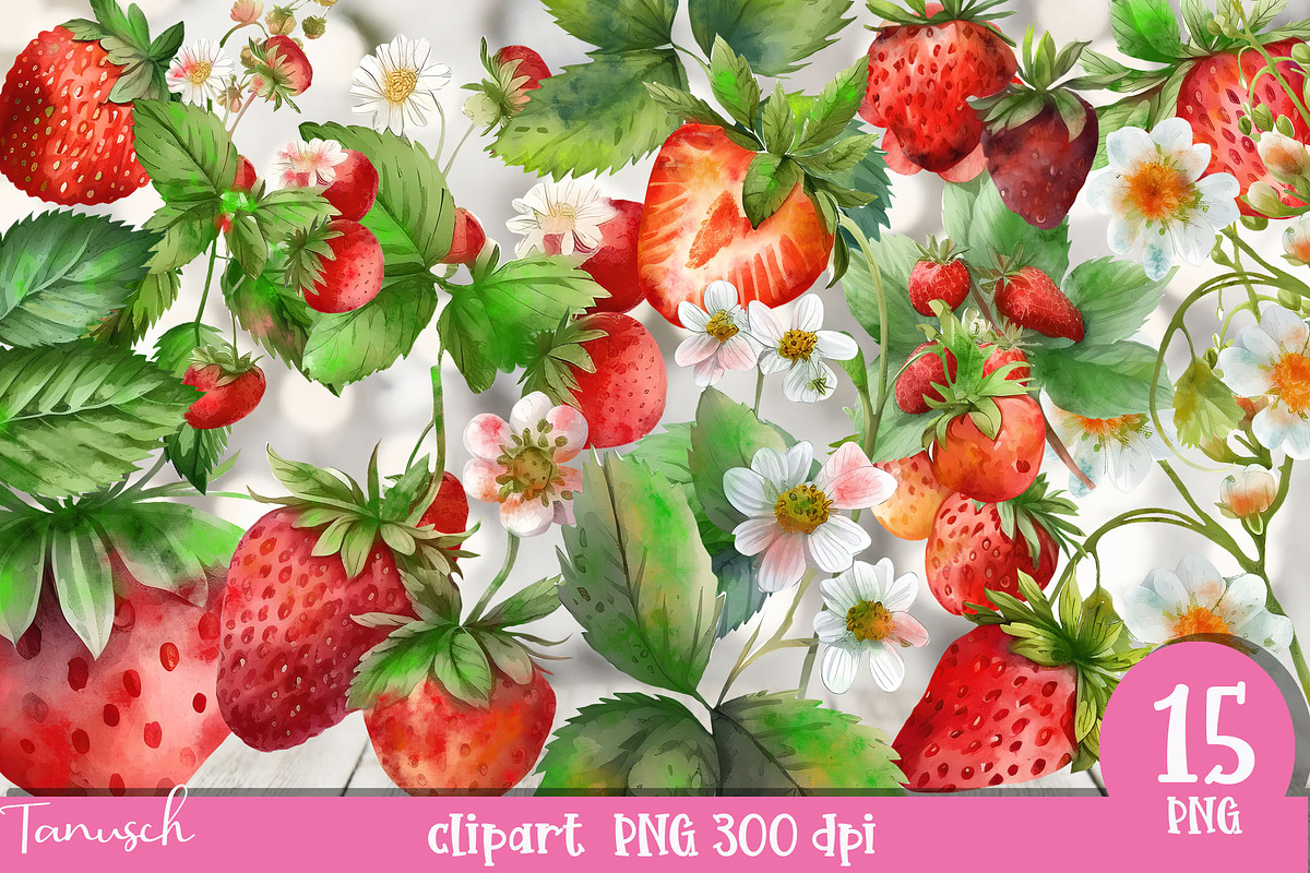 Watercolor Strawberry Clipart Berry, a Food Illustration by TanuschArts (Photo 1 of 4)