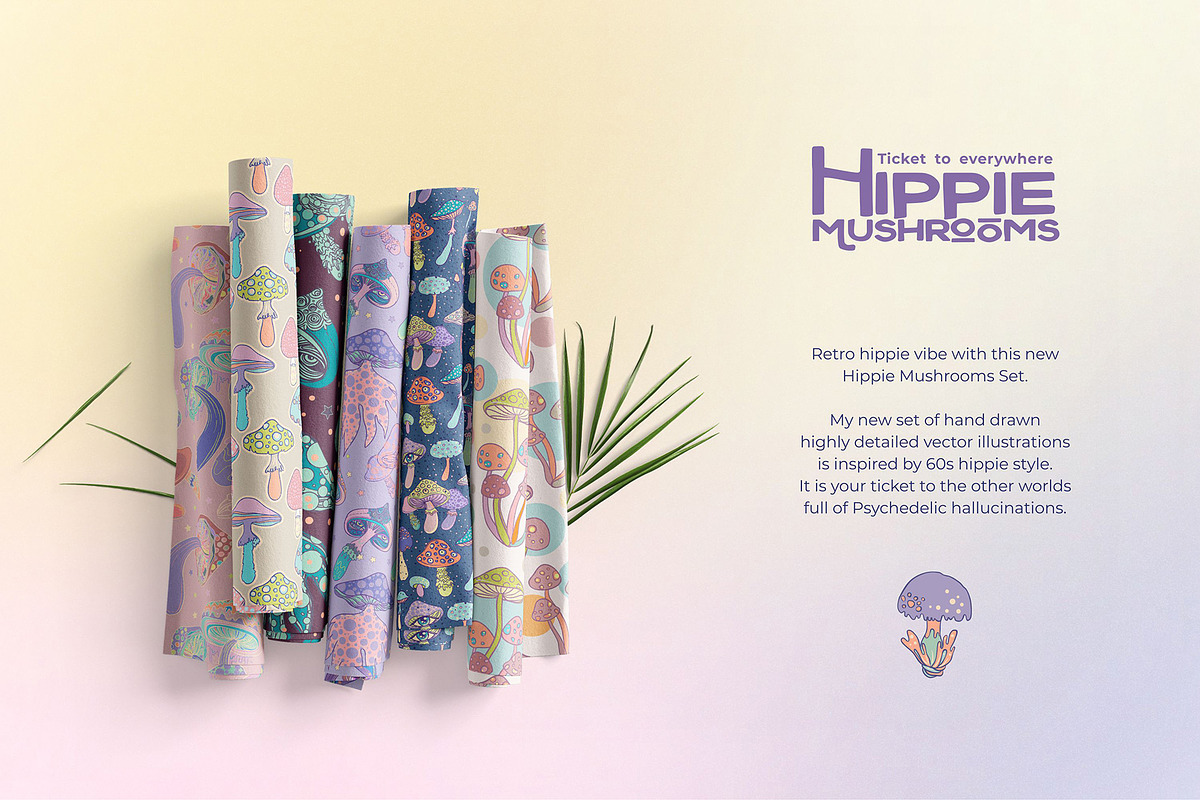 70 Hippie MUSHROOMS. Vector Set., a Pattern Graphic by Varvara Gorbash (Photo 4 of 10)
