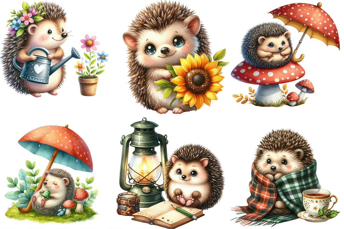 Cute Autumn Hedgehog Garden Clipart, an Illustration by Designking (Photo 3 of 4)